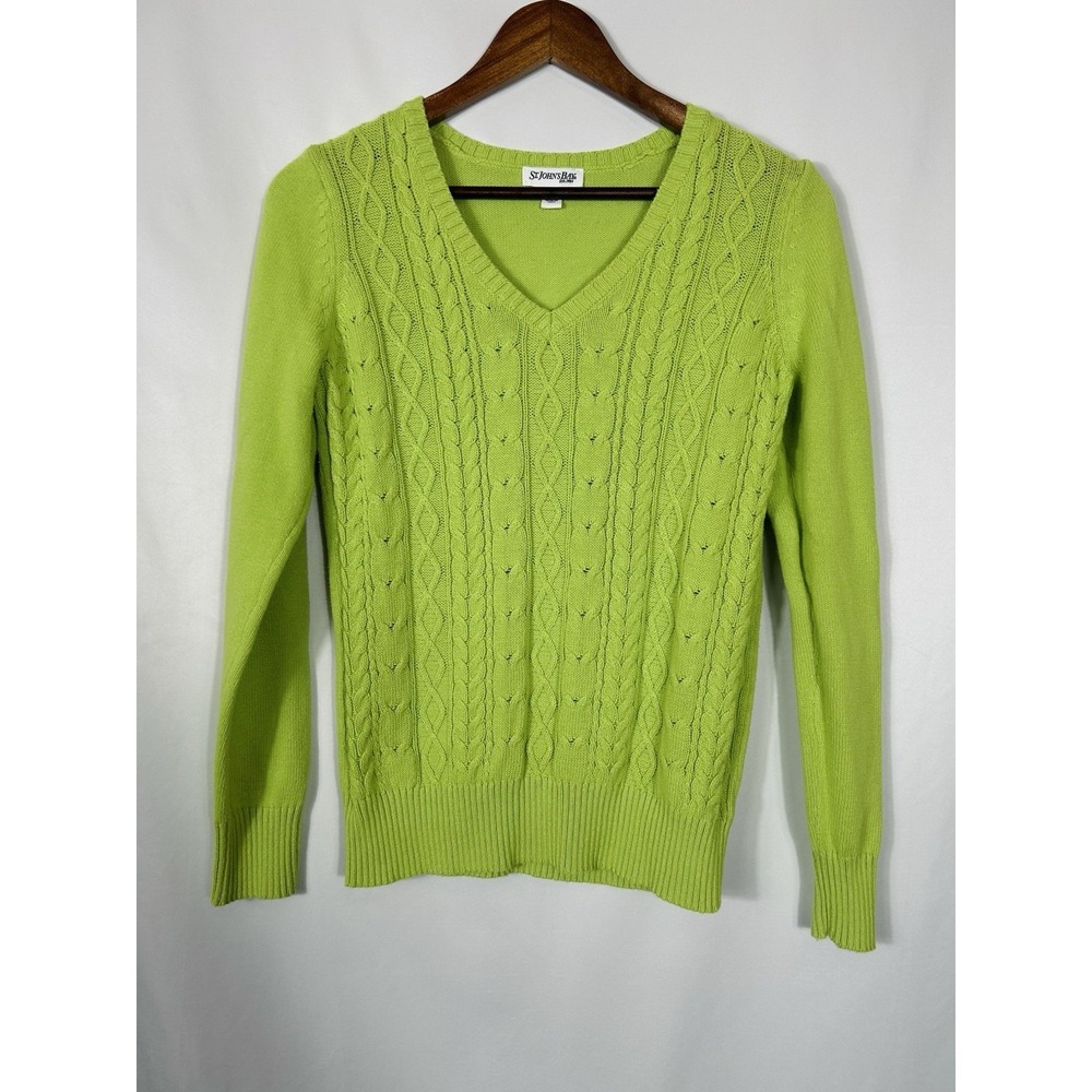 VTG St Johns Bay V Neck Cable Knit Sweater Size S Tennis Preppy Old Money Spring